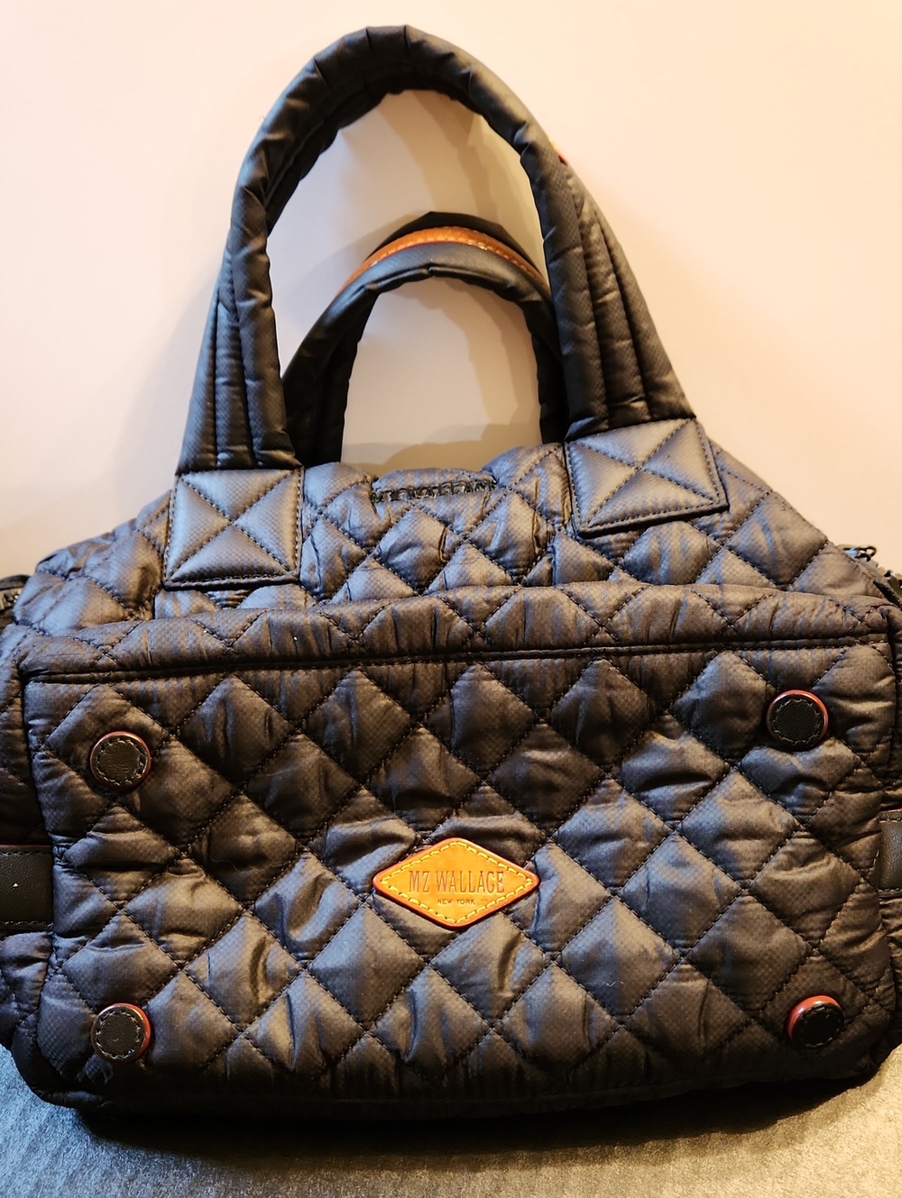 MZ Wallace Quilted Metro Black Tote Bag w/handles & Crossbody Strap - Picture 12 of 13